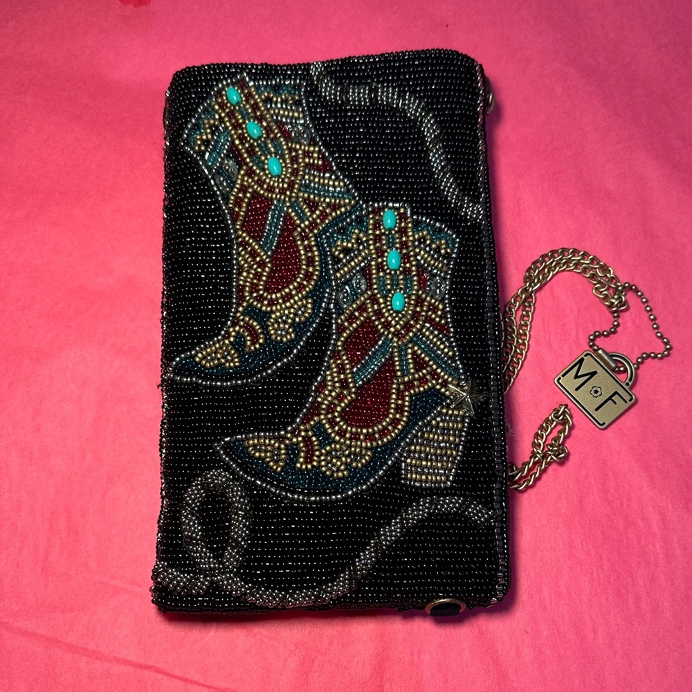 Mary Frances Black Beaded Clutch with Boot Design
